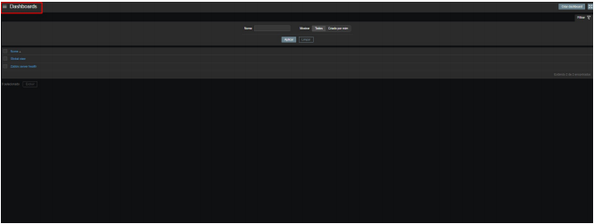 Menu Dashboard Zabbix